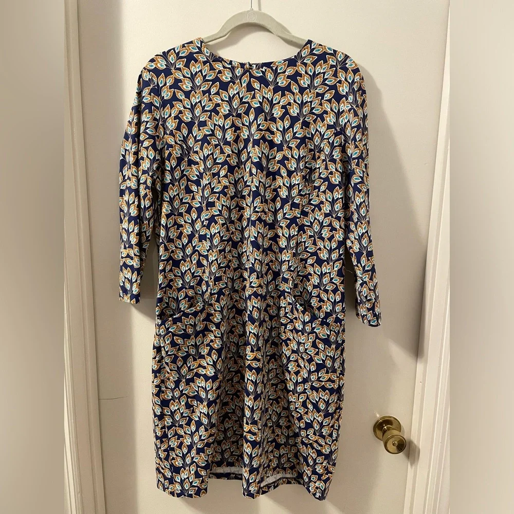 J.Mclaughlin Catalyst Dress Navy/Orange Peacock Feather Catalina Cloth Pocket XL